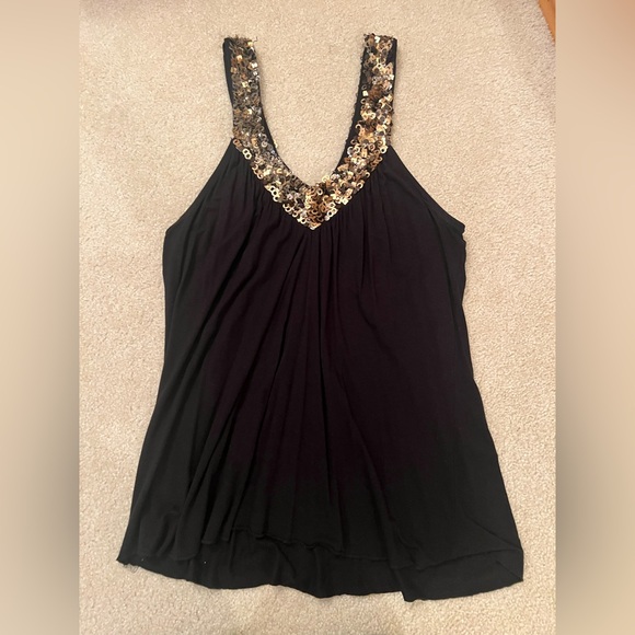 The Limited Tops - The Limited Black and Gold Sequin V-Neck Tank Top
